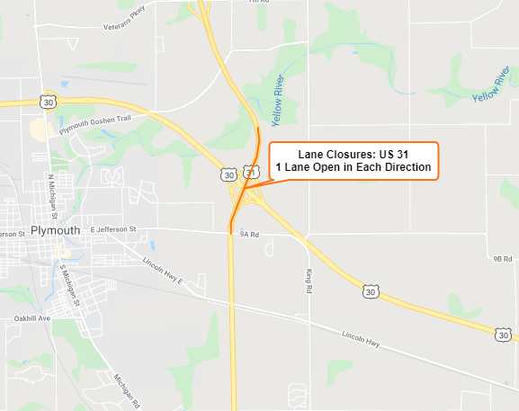 U.S. 31 to be reduced to two lanes over U.S. 30